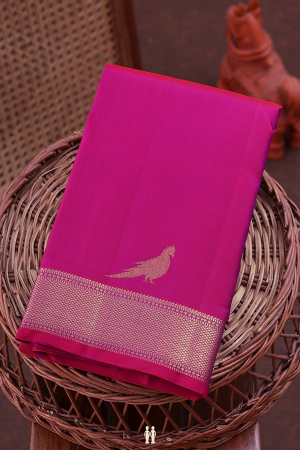 Kanchipuram Silk Saree In Deep Mulberry With Parrot Design