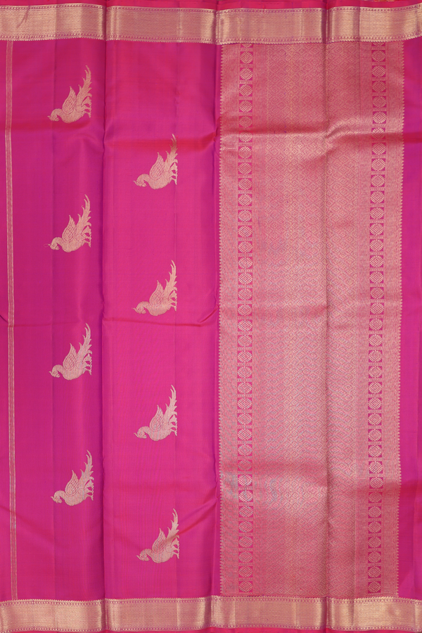 Kanchipuram Silk Saree In Deep Mulberry With Parrot Design