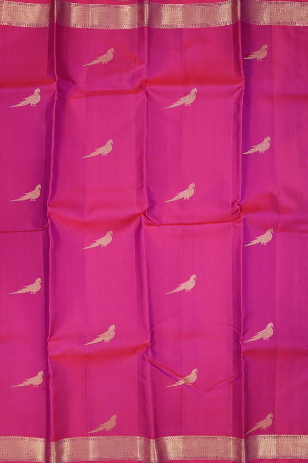 Kanchipuram Silk Saree In Deep Mulberry With Parrot Design