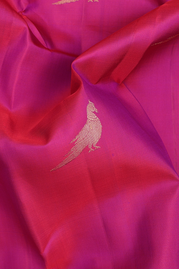 Kanchipuram Silk Saree In Deep Mulberry With Parrot Design