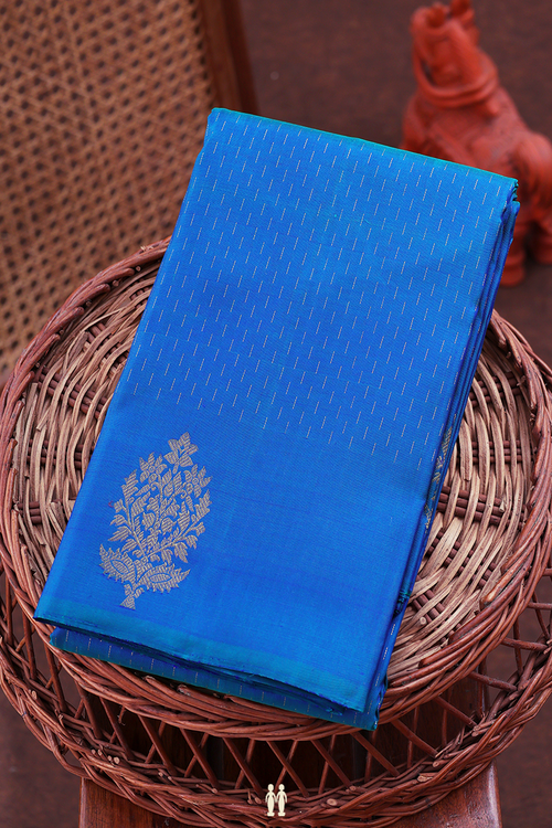 Kanchipuram Silk Saree In Blue With Stripes Design