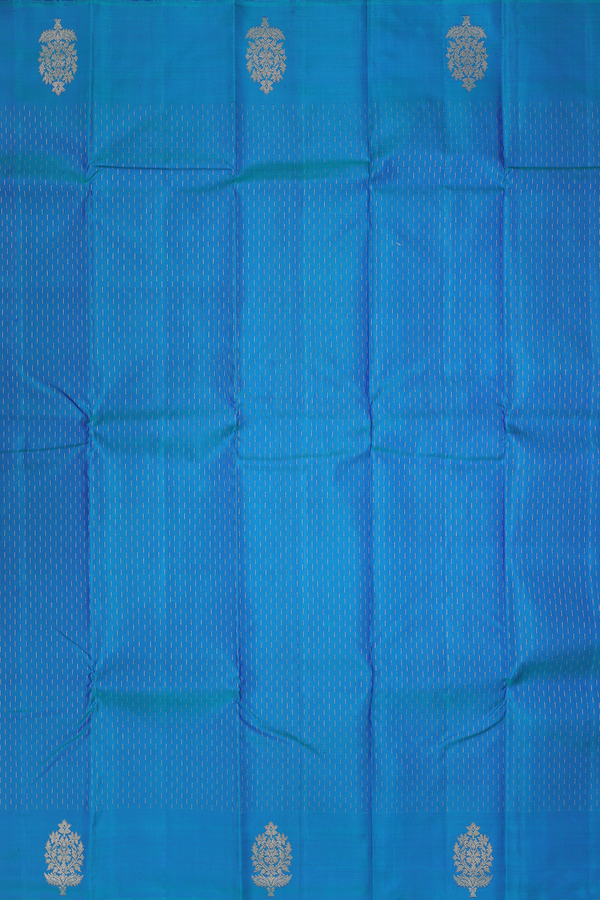Kanchipuram Silk Saree In Blue With Stripes Design