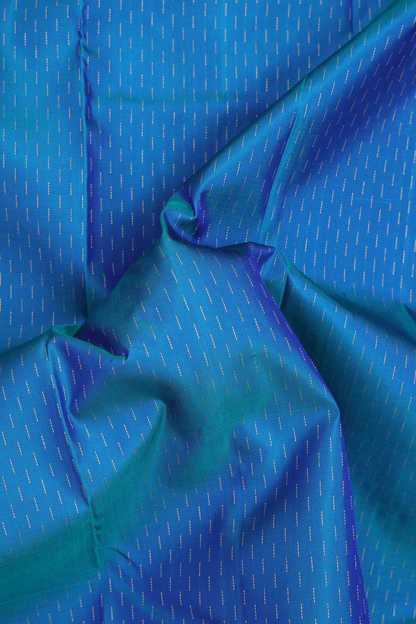 Kanchipuram Silk Saree In Blue With Stripes Design