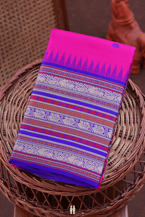 Kanchipuram Silk Saree In Pink With Rudraksh Buttas