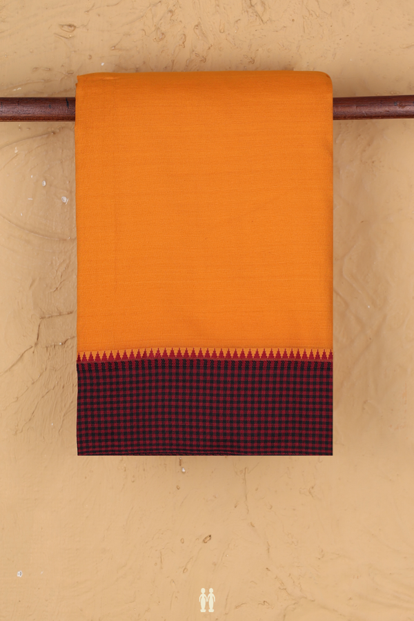 Dharwad Cotton Saree In Honey Orange With Checks Border