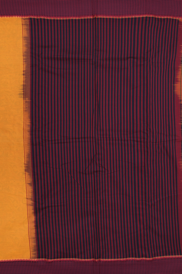 Dharwad Cotton Saree In Honey Orange With Checks Border