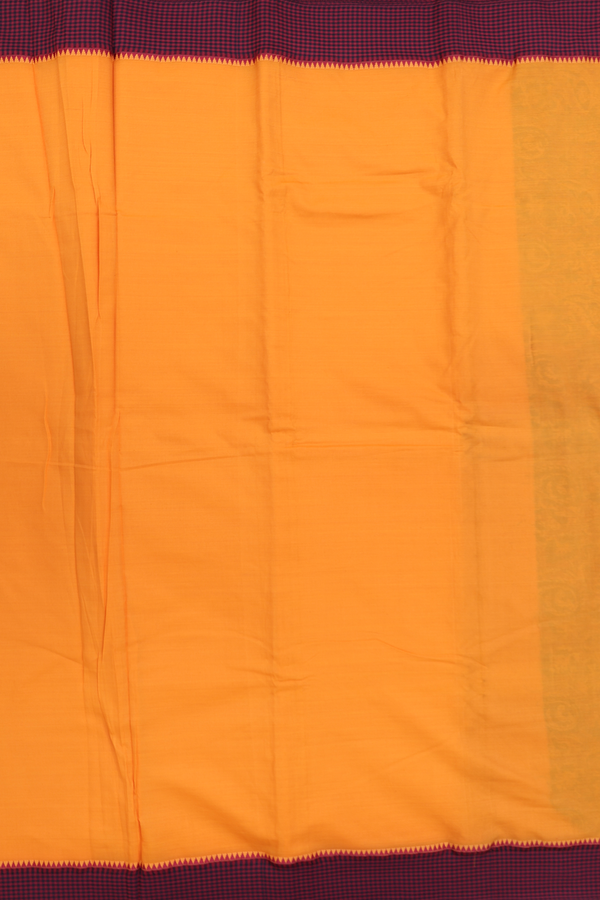 Dharwad Cotton Saree In Honey Orange With Checks Border
