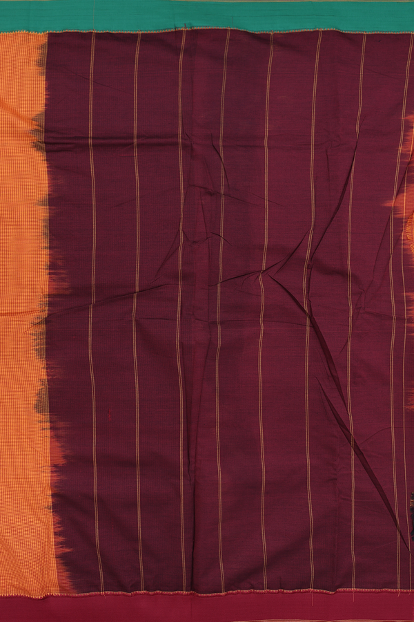 Dharwad Cotton Saree In Orange With Checks Design