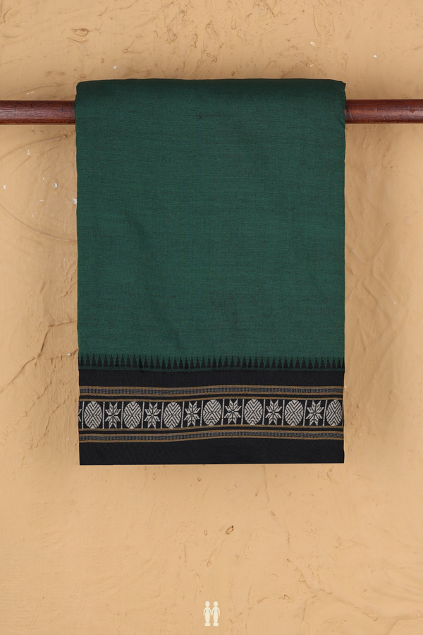 Dharwad Cotton Saree In Forest Green With Contrast Border