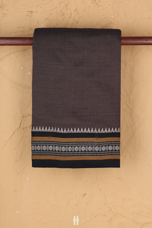 Dharwad Cotton Saree In Oxford Brown With Threadwork Border