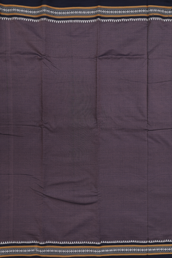 Dharwad Cotton Saree In Oxford Brown With Threadwork Border