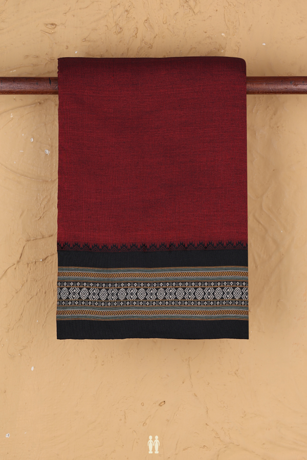 Dharwad Cotton Saree In Berry Red With Contrast Border