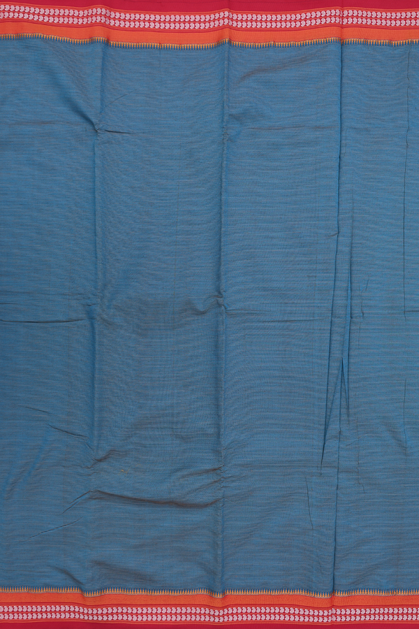 Dharwad Cotton Saree In Teal Blue With Stripes Design