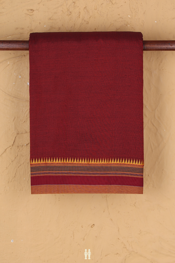 Dharwad Cotton Saree In Berry Red With Contrast Border