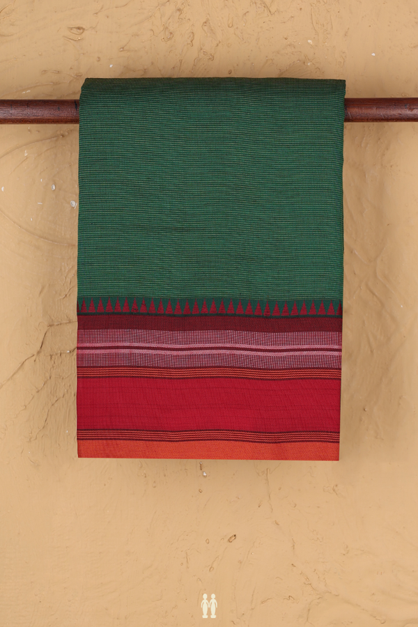 Dharwad Cotton Saree In Green With Stripes Design