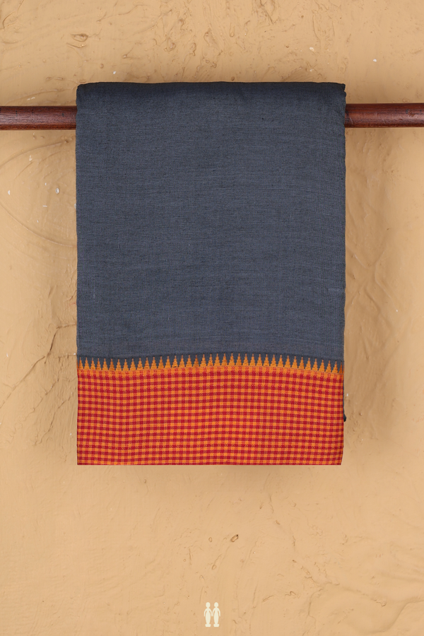 Dharwad Cotton Saree In Grey With Checks Border