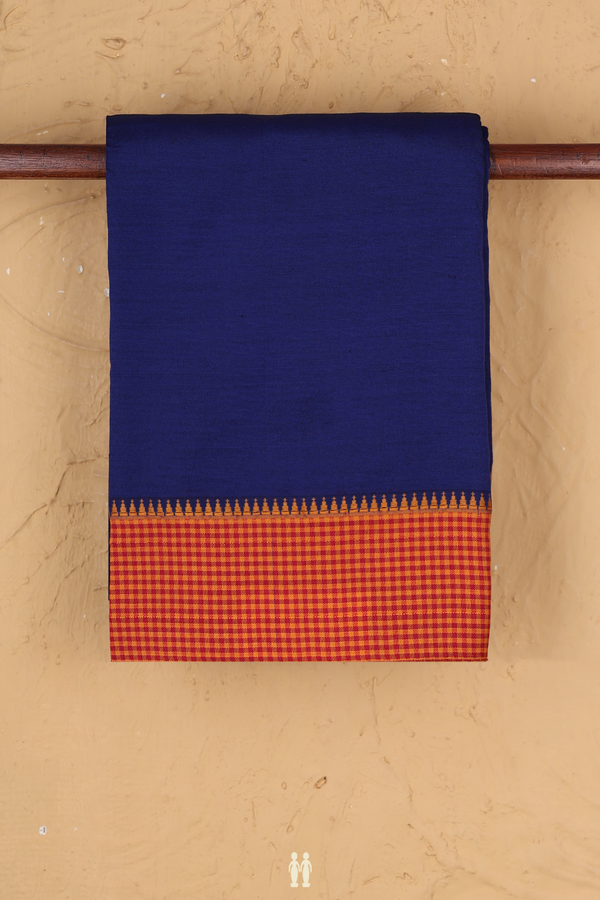 Dharwad Cotton Saree In Royal Blue With Checks Border