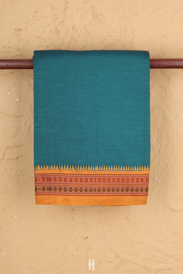 Dharwad Cotton Saree In Teal Blue With Contrast Border