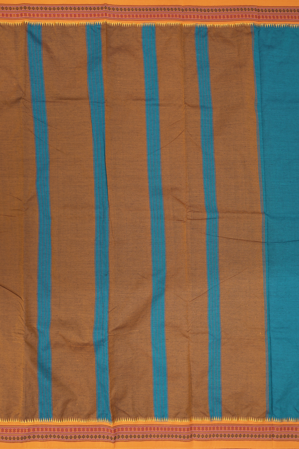 Dharwad Cotton Saree In Teal Blue With Contrast Border