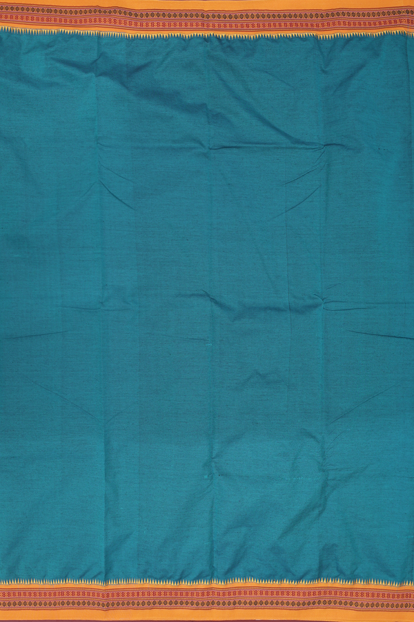 Dharwad Cotton Saree In Teal Blue With Contrast Border