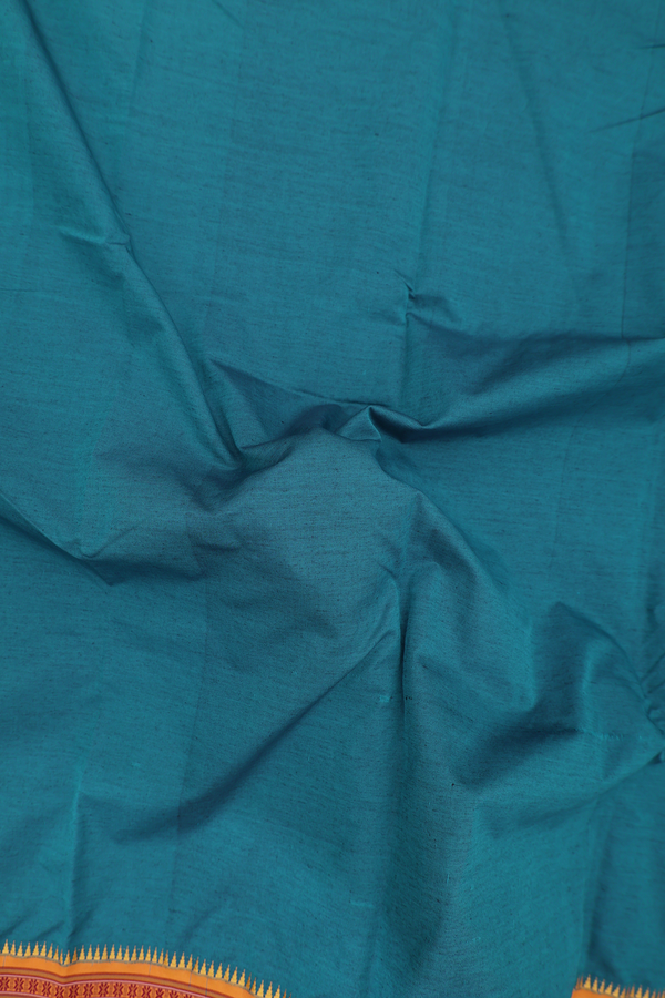 Dharwad Cotton Saree In Teal Blue With Contrast Border