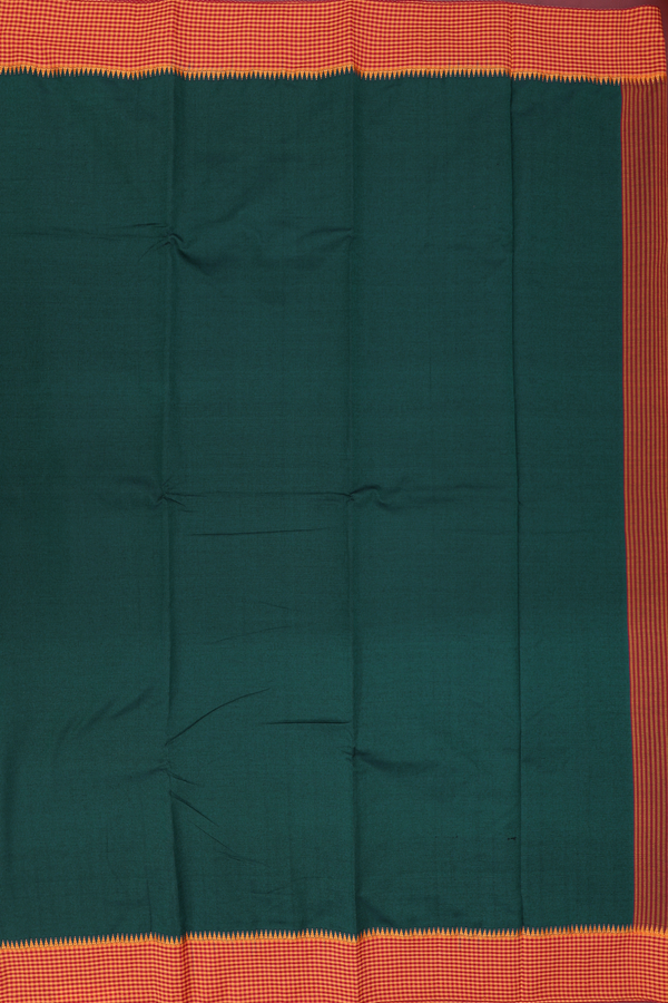 Dharwad Cotton Saree In Forest Green With Checks Border