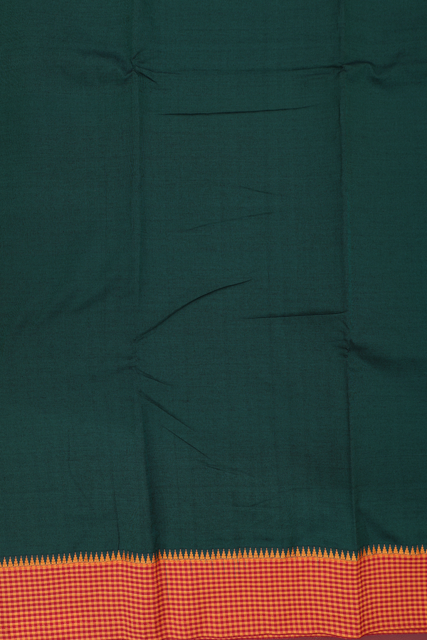 Dharwad Cotton Saree In Forest Green With Checks Border