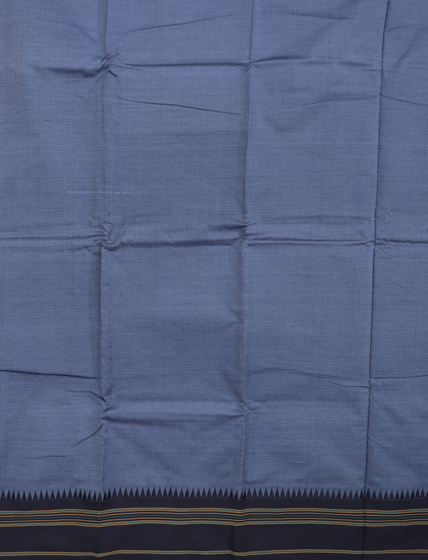 Dharwad Cotton Saree In Pigeon Blue With Contrast Border