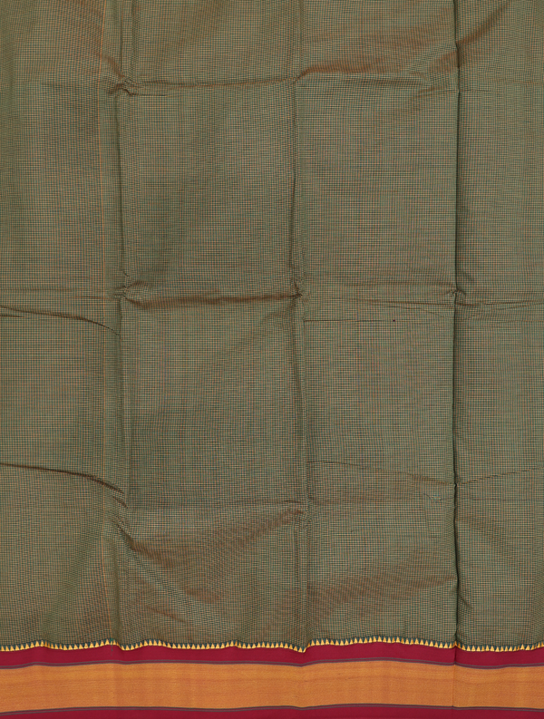 Dharwad Cotton Saree In Forest Green With Checks Design