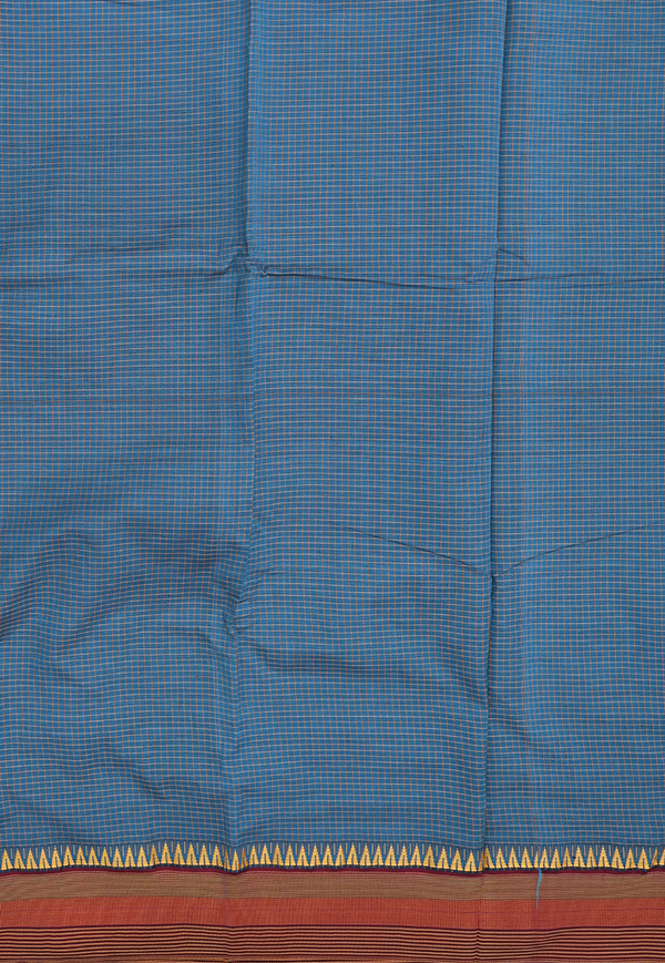 Dharwad Cotton Saree In Teal Blue With Checks Design