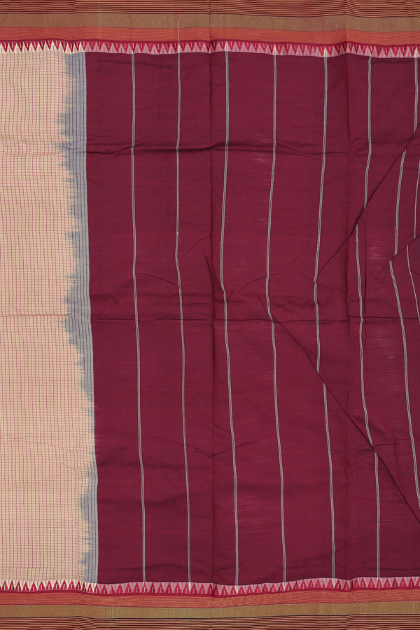 Dharwad Cotton Saree In Pastel Brown With Checks Design