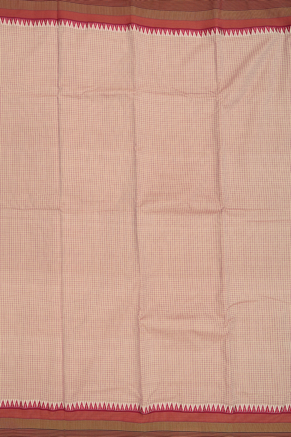Dharwad Cotton Saree In Pastel Brown With Checks Design