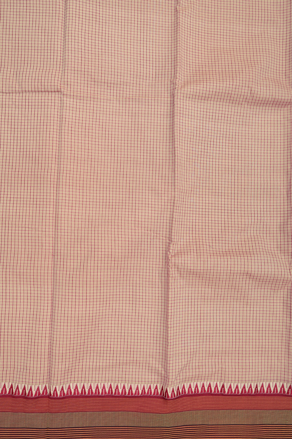 Dharwad Cotton Saree In Pastel Brown With Checks Design