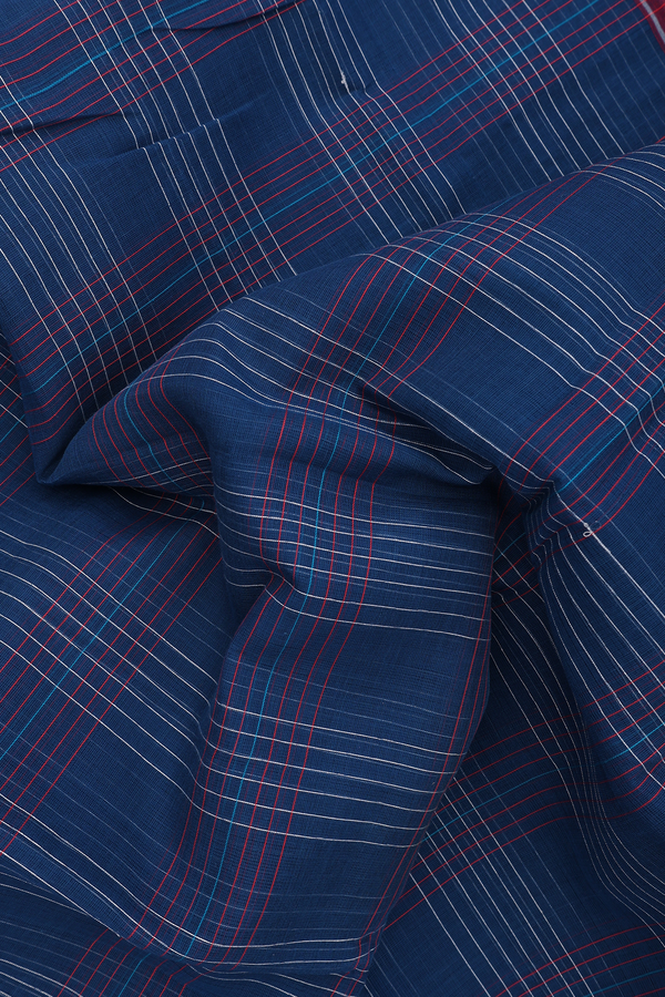Narayanpet Cotton Saree In Prussian Blue With Checks Design