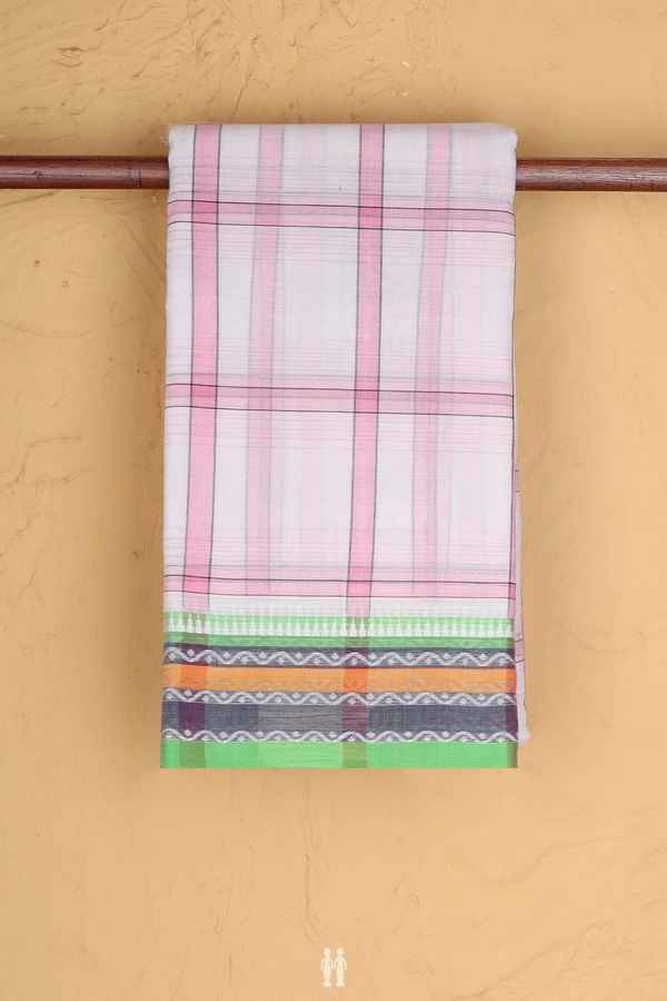 Narayanpet Cotton Saree In White With Checks Design