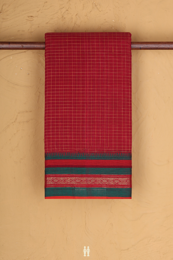 Narayanpet Cotton Saree In Red With Checks Design