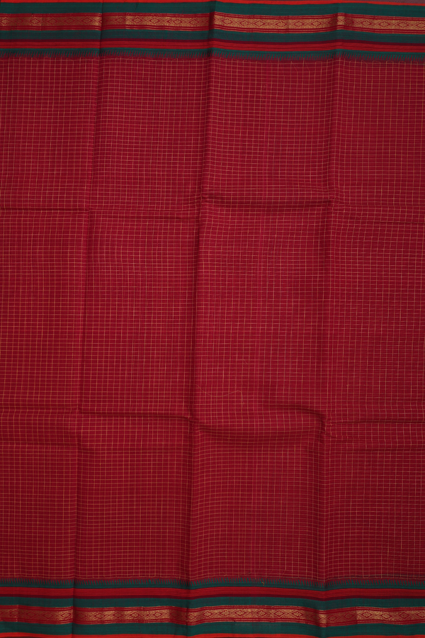 Narayanpet Cotton Saree In Red With Checks Design