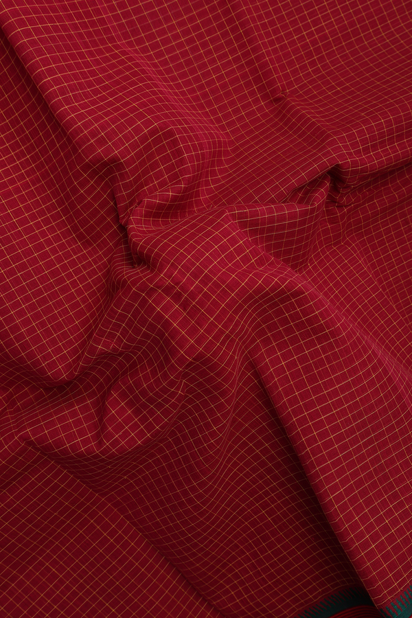 Narayanpet Cotton Saree In Red With Checks Design
