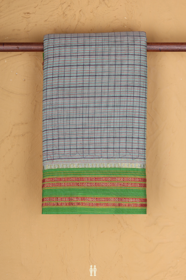Narayanpet Cotton Saree In Grey With Checks Design