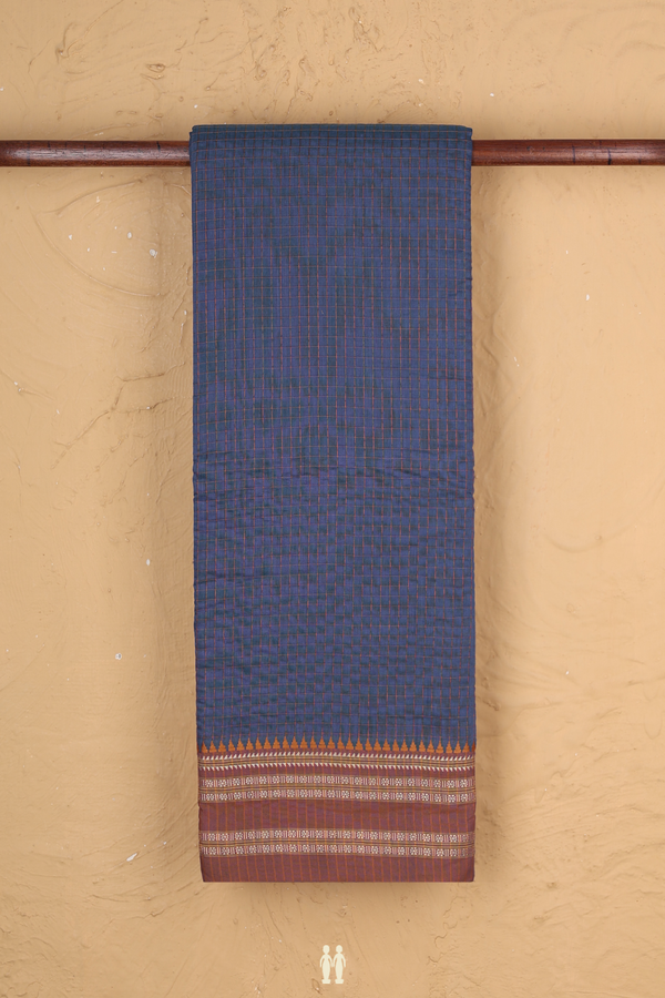 Narayanpet Cotton Saree In Teal Blue With Checks Design