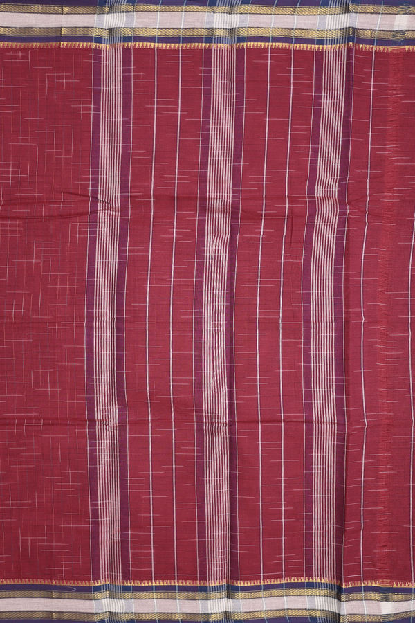 Narayanpet Cotton Saree In Burgundy Red With Checks Design