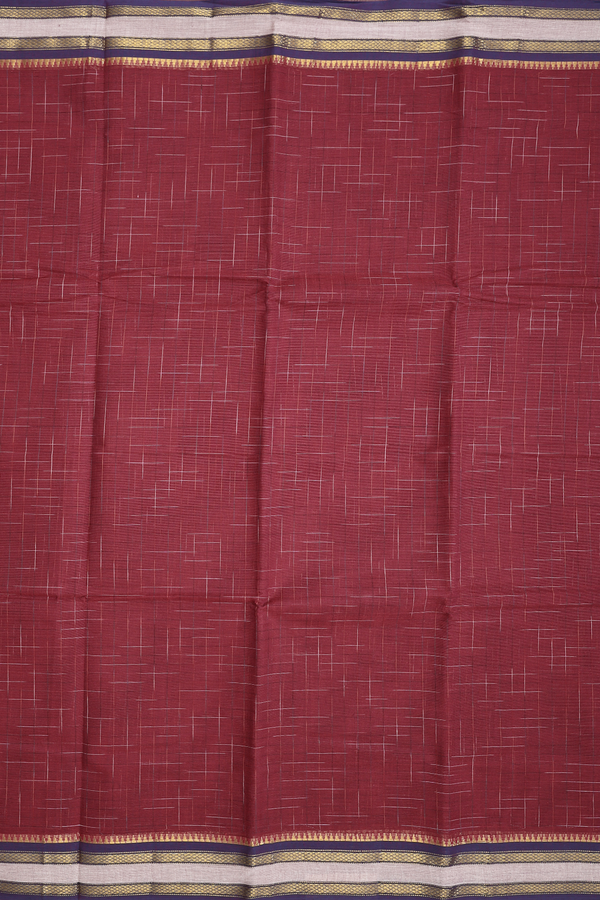 Narayanpet Cotton Saree In Burgundy Red With Checks Design