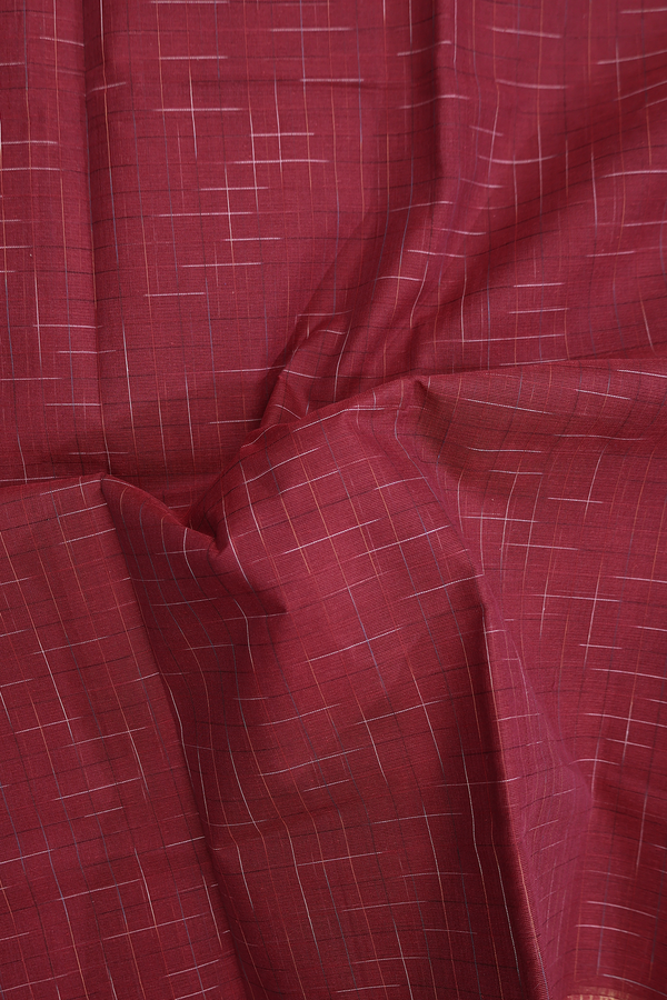 Narayanpet Cotton Saree In Burgundy Red With Checks Design