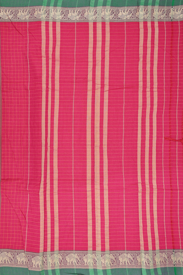 Gadwal Cotton Saree In Rose Red With Checks Design
