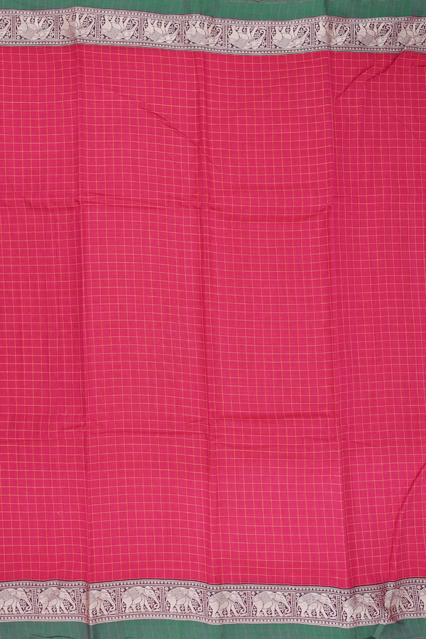 Gadwal Cotton Saree In Rose Red With Checks Design