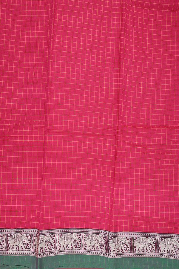Gadwal Cotton Saree In Rose Red With Checks Design