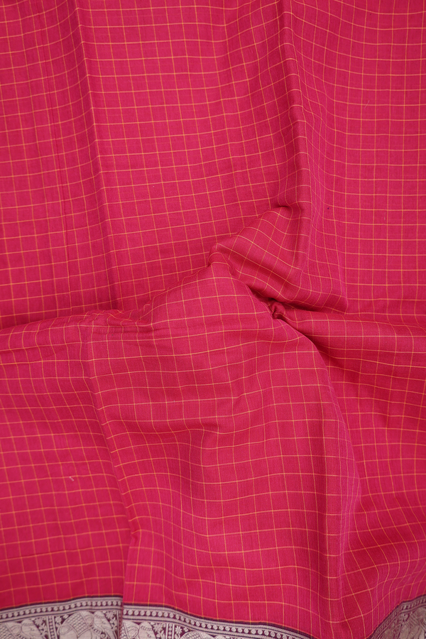 Gadwal Cotton Saree In Rose Red With Checks Design
