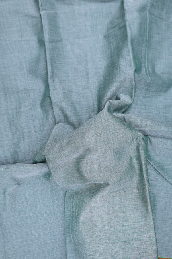 Narayanpet Cotton Saree In Slate Green With Contrast Border