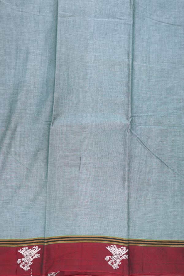 Narayanpet Cotton Saree In Slate Green With Contrast Border