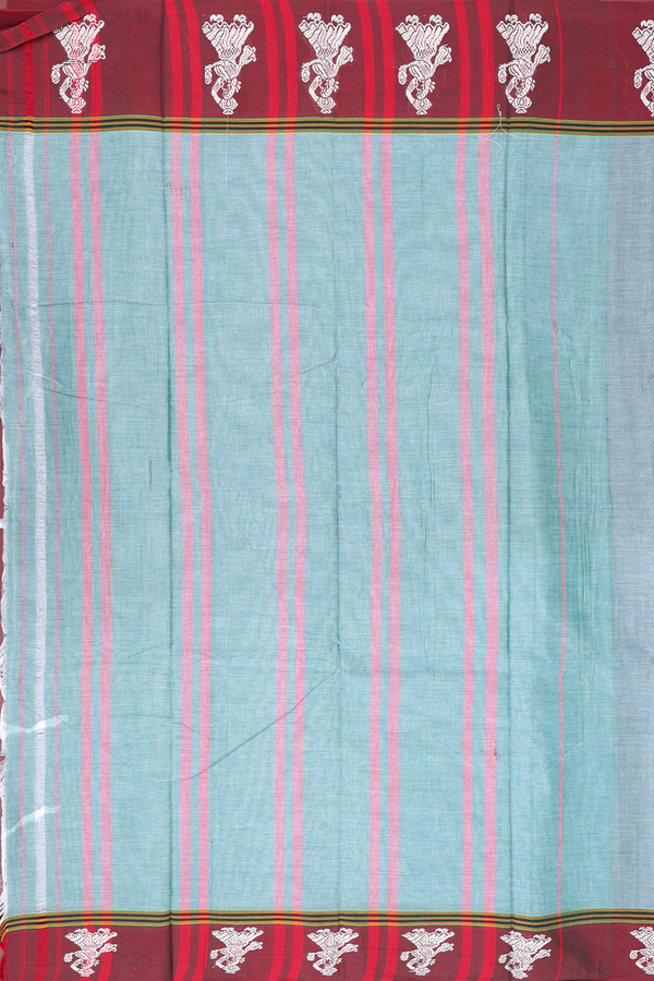 Narayanpet Cotton Saree In Slate Green With Contrast Border